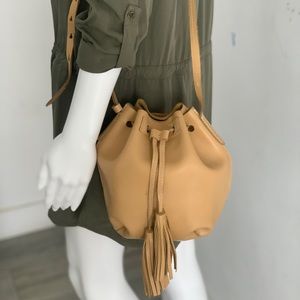 J. Crew mini bucket leather bag crossbody tassels